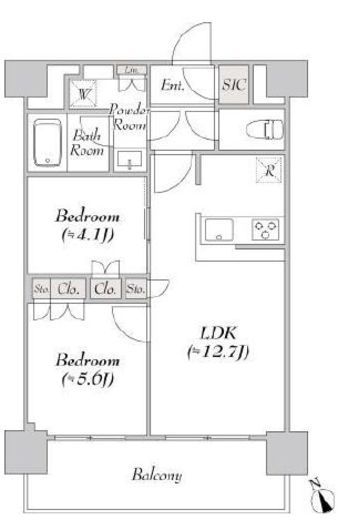 ウエリスアーバン水天宮前　1311号室　間取り