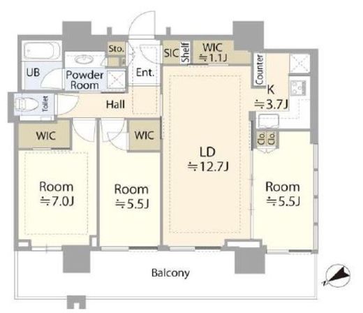 シティタワー新宿　31F3号室　間取り