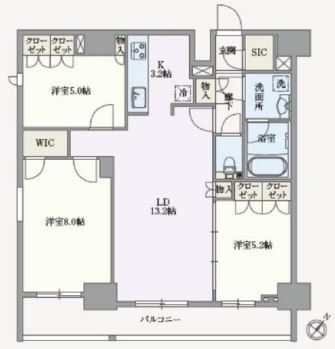 アジールコート汐浜キャナル　1303号室　間取り