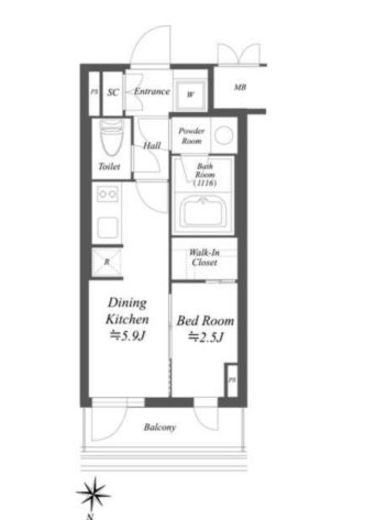 アイフラット文京本駒込　1105号室　間取り