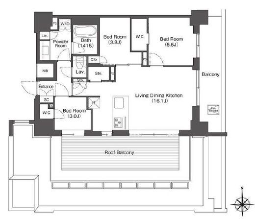 コンフォリア東新宿　1403号室　間取り