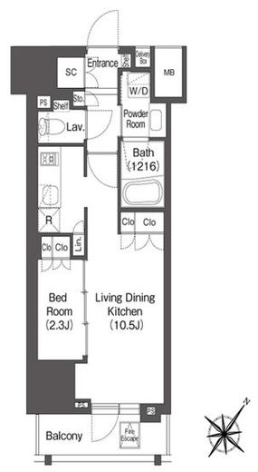 レフィールオーブ代々木　1202号室　間取り