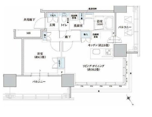ブリリアタワー浜離宮　15F8号室　間取り