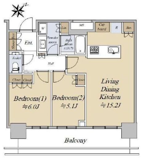ブリリアタワー浜離宮　2108号室　間取り