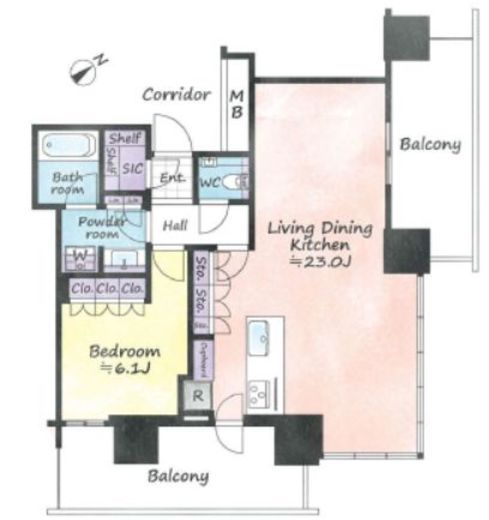 ブリリアタワー浜離宮　1908号室　間取り