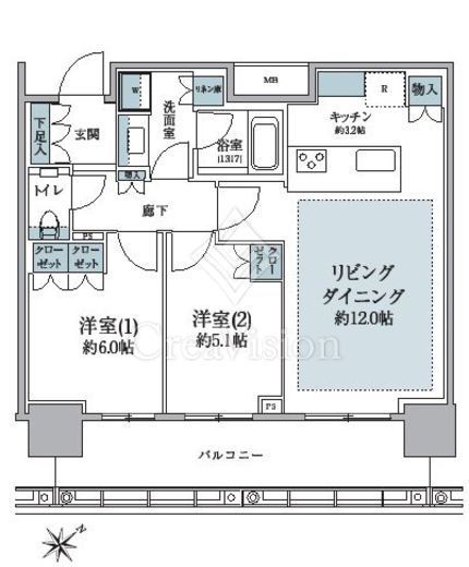 Ｂｒｉｌｌｉａ　Ｔｏｗｅｒ浜離宮　2908号室　間取り