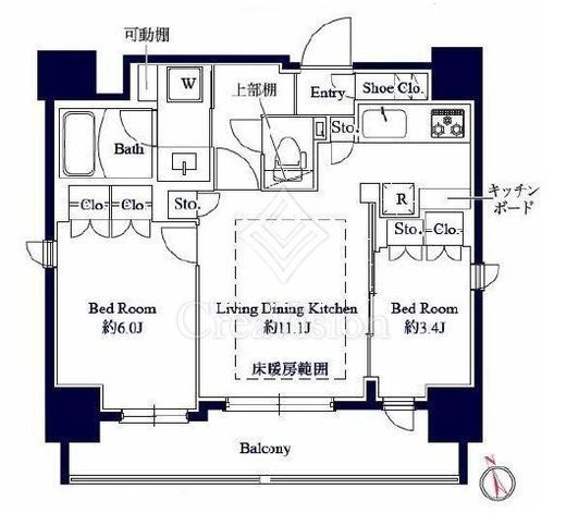 グランパセオ八丁堀Ⅱ　1102号室　間取り