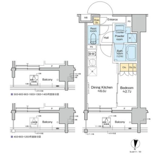 プラウドフラット亀戸ステーションプレイス　1403号室　間取り