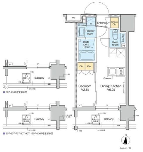 プラウドフラット亀戸ステーションプレイス　807号室　間取り