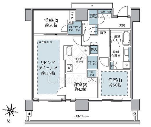 プラウドタワー目黒MARC　29F5号室　間取り