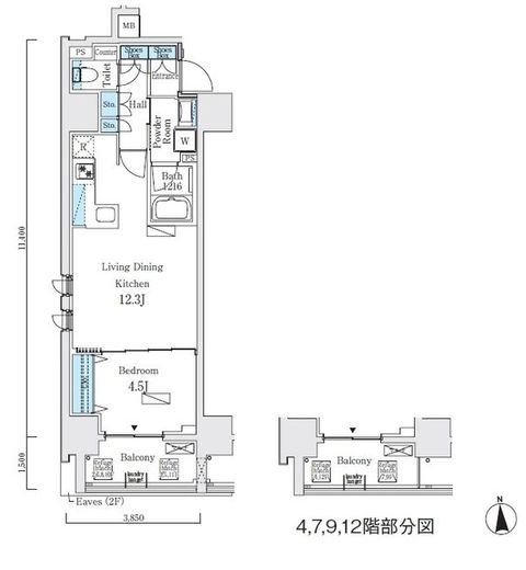 プライマル上野・稲荷町　401号室　間取り