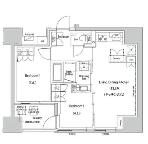 ザ・パークハビオ人形町レジデンス　1209号室　間取り