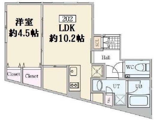 Reve Residence高輪 (レーヴレジデンス高輪)　202号室　間取り