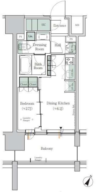 ワンルーフレジデンス田町（ONE ROOF RESIDENCE TAMACHI）　515号室　間取り