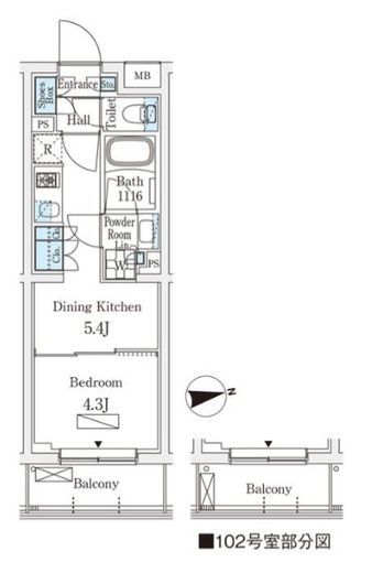 WAKABA View Apartment (若葉ビューアパートメント)　102号室　間取り