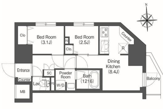 コンフォリア・リヴ木場　1201号室　間取り