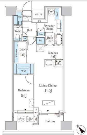 レガシス中目黒　1402号室　間取り
