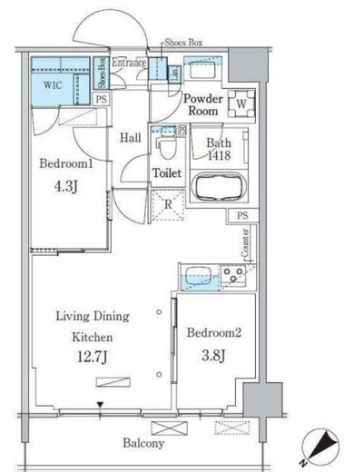 パークアクシス品川南大井パークフロント　607号室　間取り