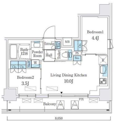 クインテット錦糸公園　1005号室　間取り