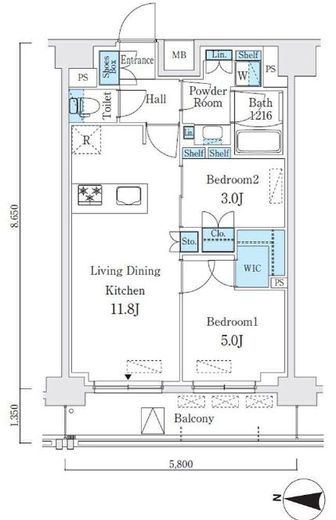 クインテット錦糸公園　1102号室　間取り