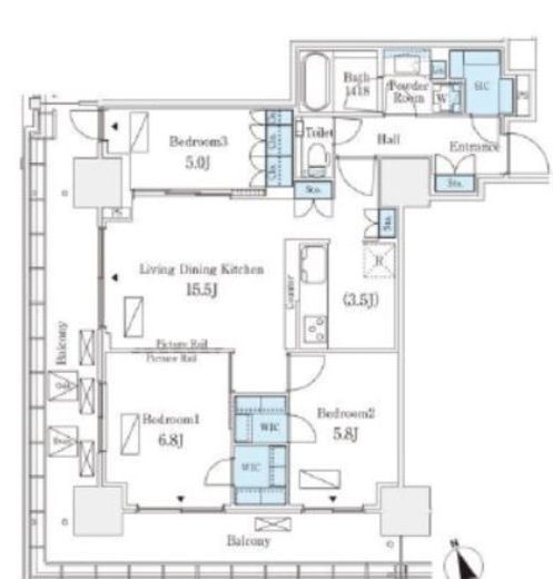 ロイヤルパークス品川　1607号室　間取り