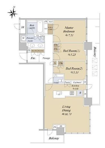 パークタワー西新宿　38F3号室　間取り