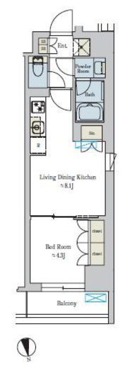 ブリリアイスト池尻大橋　508号室　間取り