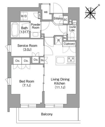 The glow Mita　1005号室　間取り