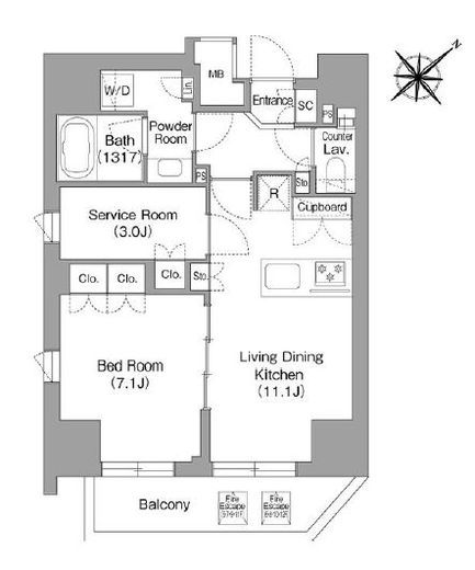 The glow Mita　1204号室　間取り