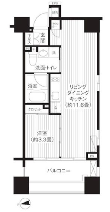 コスモグラシア芝大門　702号室　間取り
